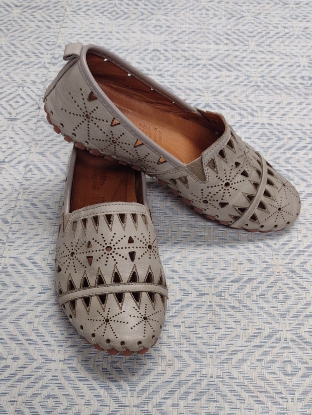 Spring Step Light Gray Laser-Cut Leather Slip-On Loafers